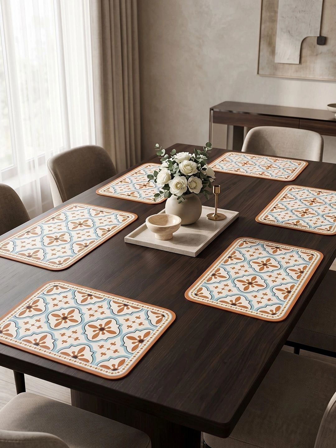 Myntra Elegant Homes 8-Pcs Blue Printed Rectangle Table Placemats-picture-25