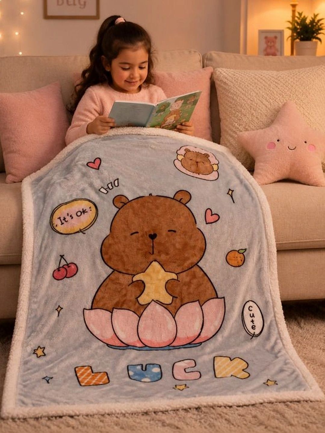 Milkymoon Kids Grey Cartoon Characters Fleece Mild Winter 300 GSM Blanket-image-46