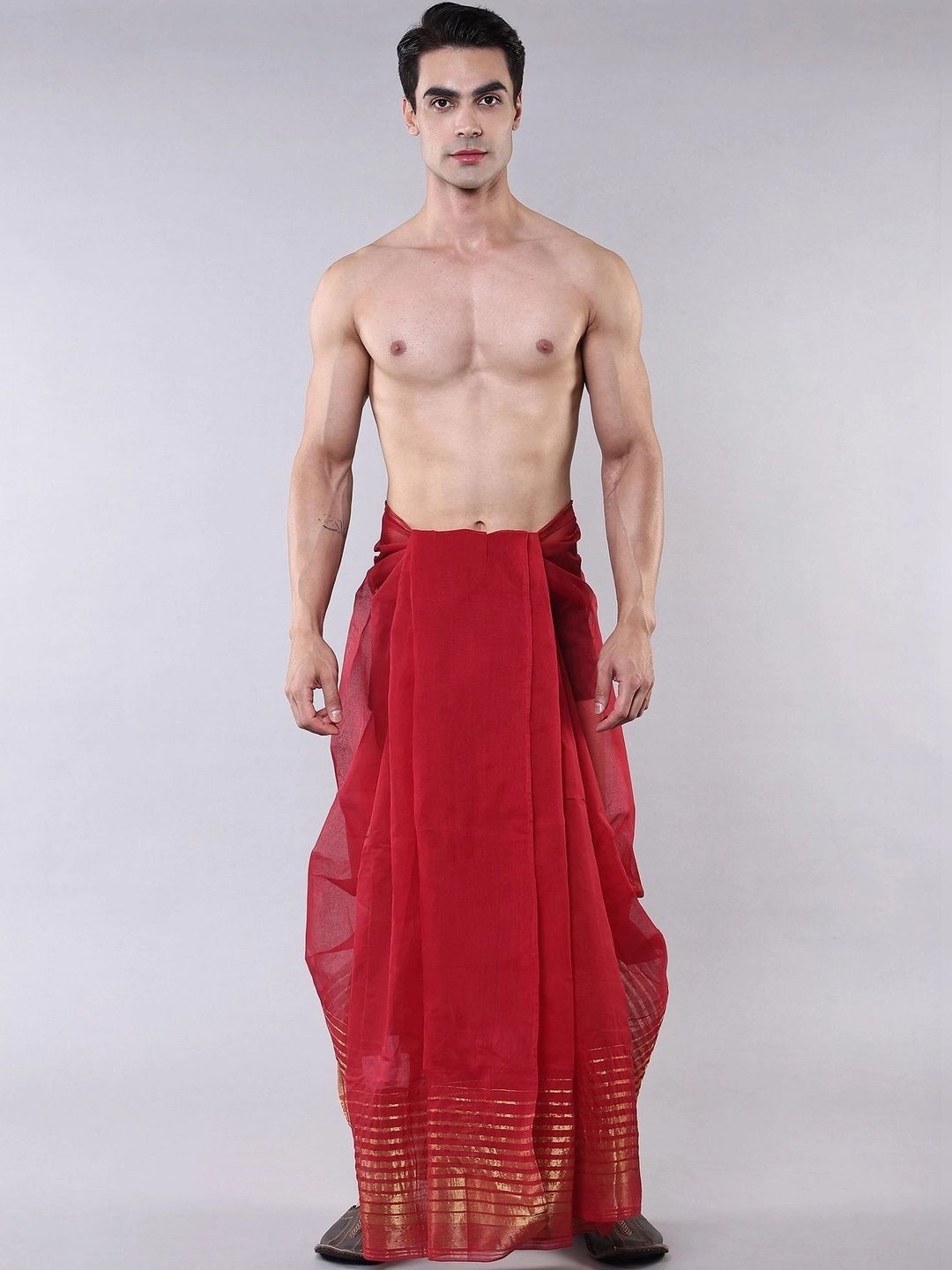 Exotic India Men Striped Cotton Dhoti Dhotis-picture-29