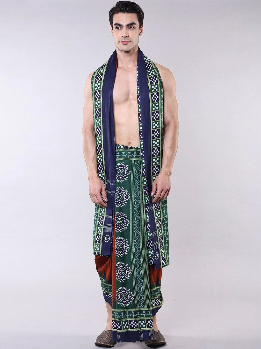 Exotic India Men Printed Cotton Dhoti Dhotis-picture-30
