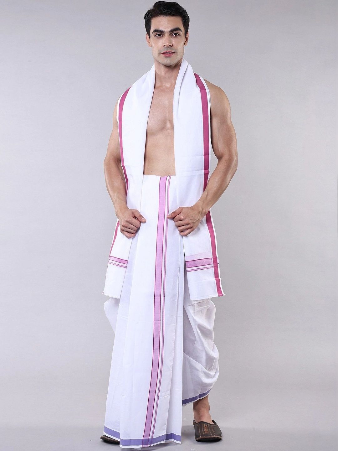Exotic India Men Striped Cotton Dhoti Dhotis-picture-14