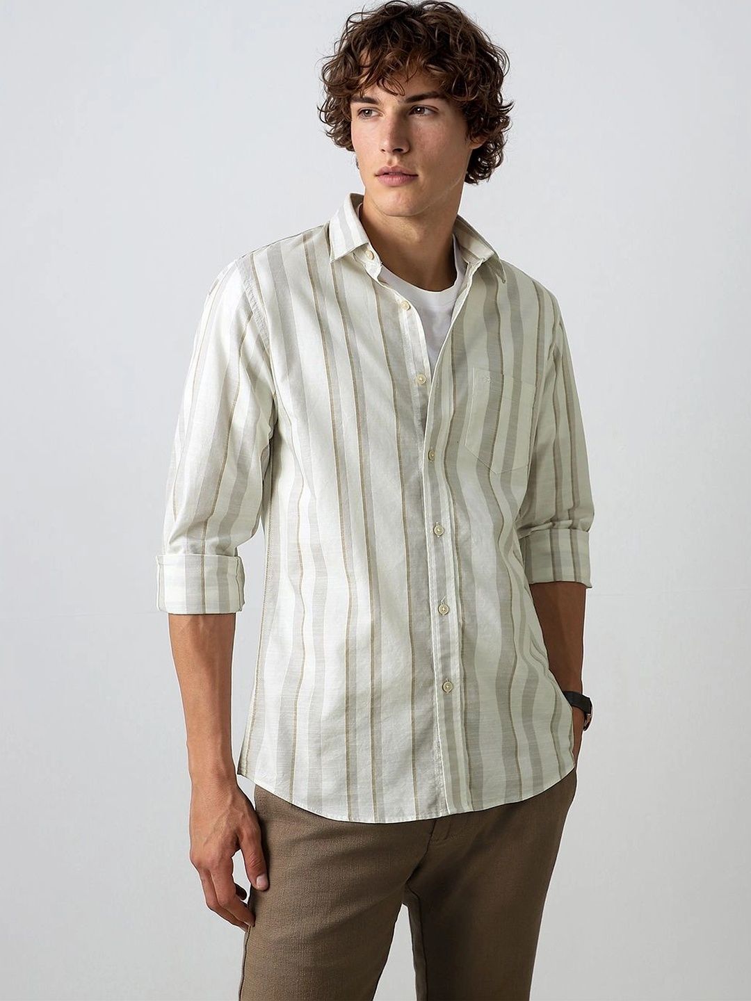 Peter England Casuals Men Slim Fit Striped Casual Shirt-picture-30