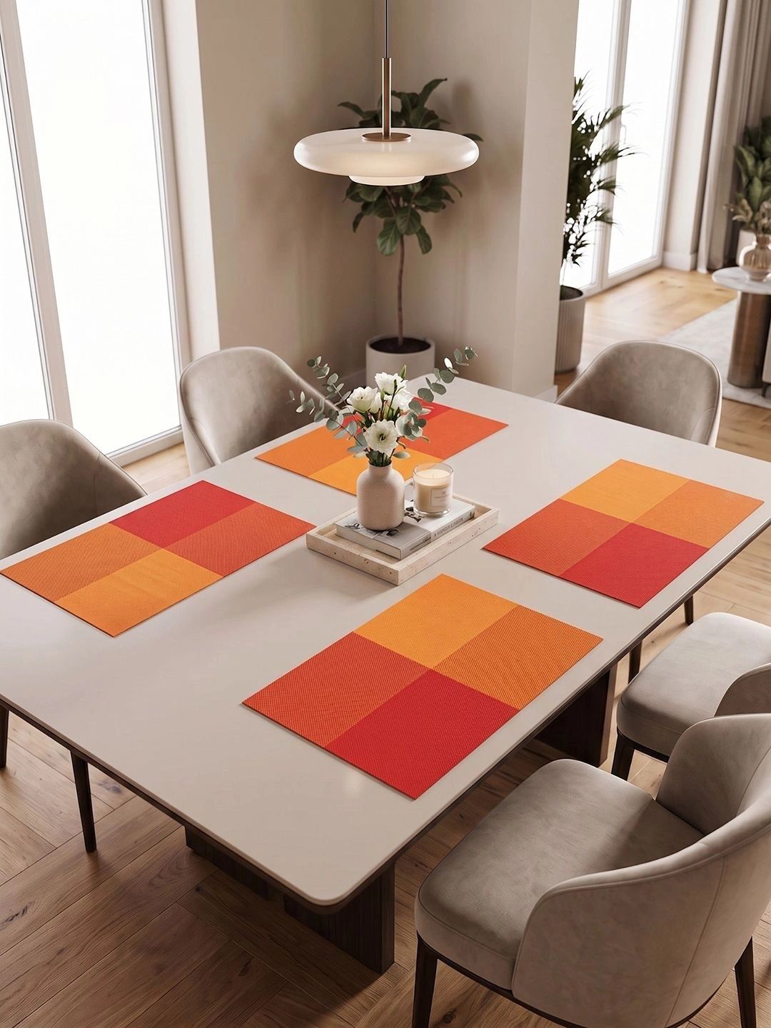 Myntra Elegant Homes 4-Pcs Orange Printed Rectangle Table Placemats-picture-50