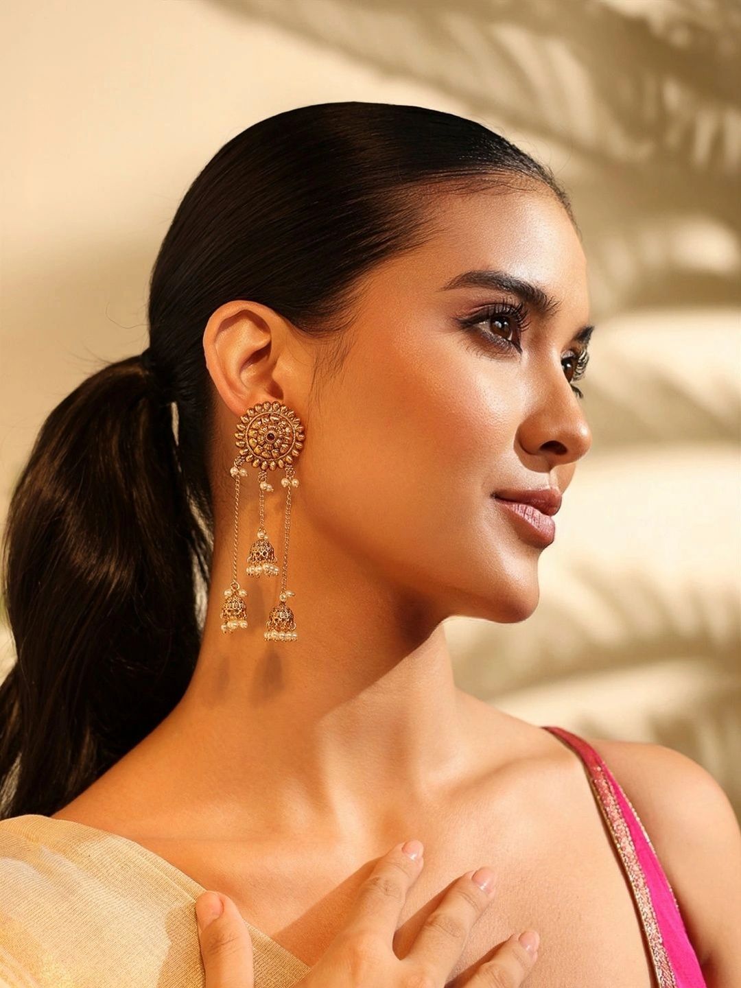Biba Gold-Plated Circular Drop Earrings-picture-13