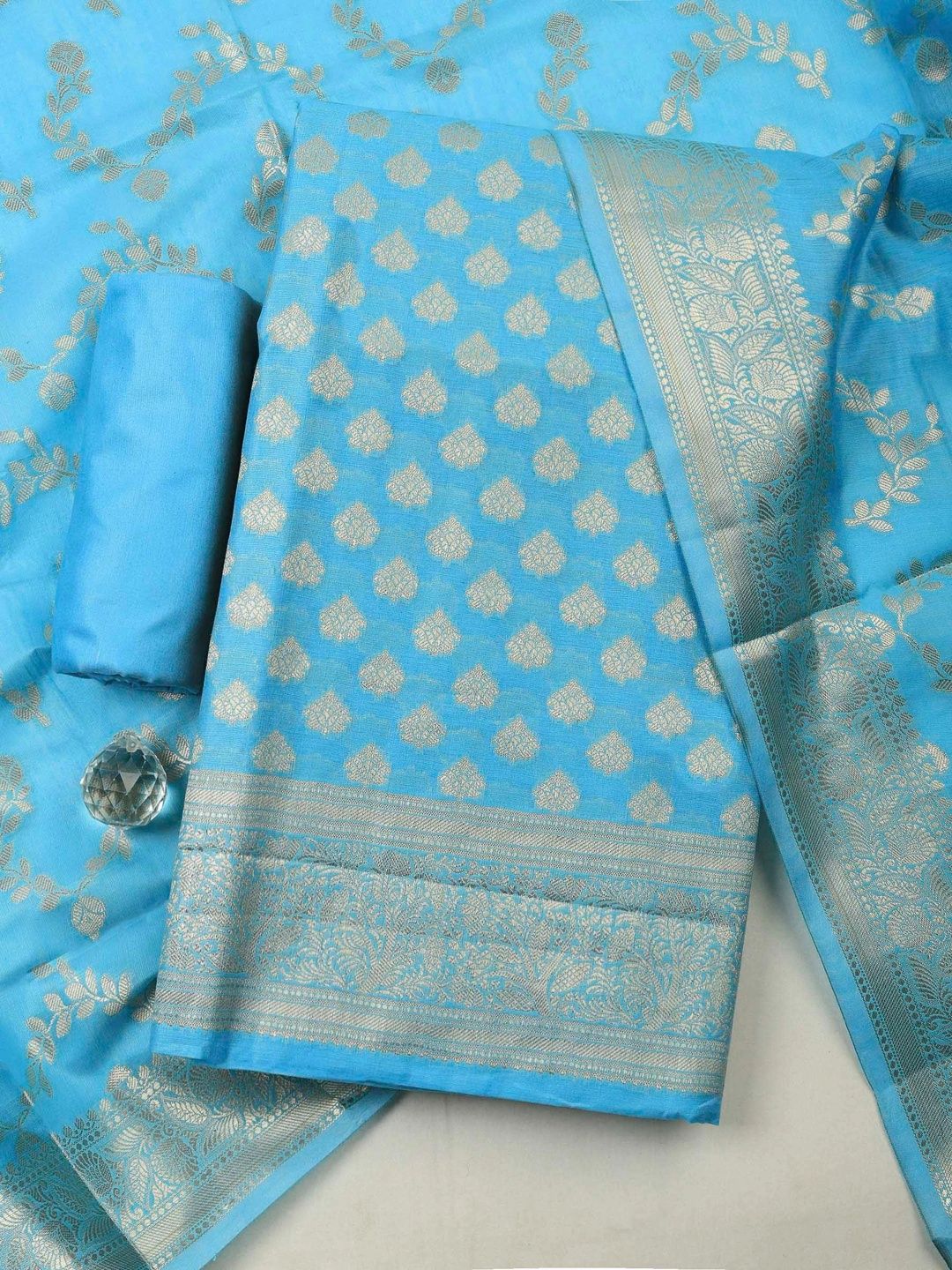 Meena Bazaar Art Silk Unstitched Dress Material-picture-19