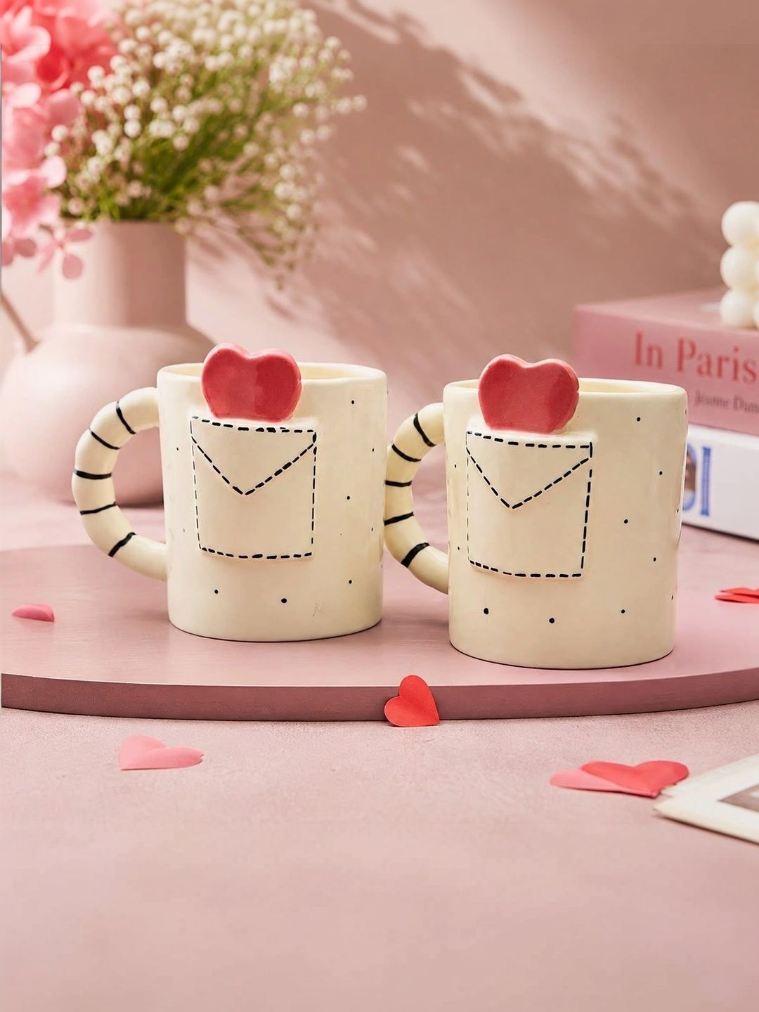 Lupaava White Handcrafted Printed Ceramic Glossy Mugs Set of Cups and Mugs-image-48