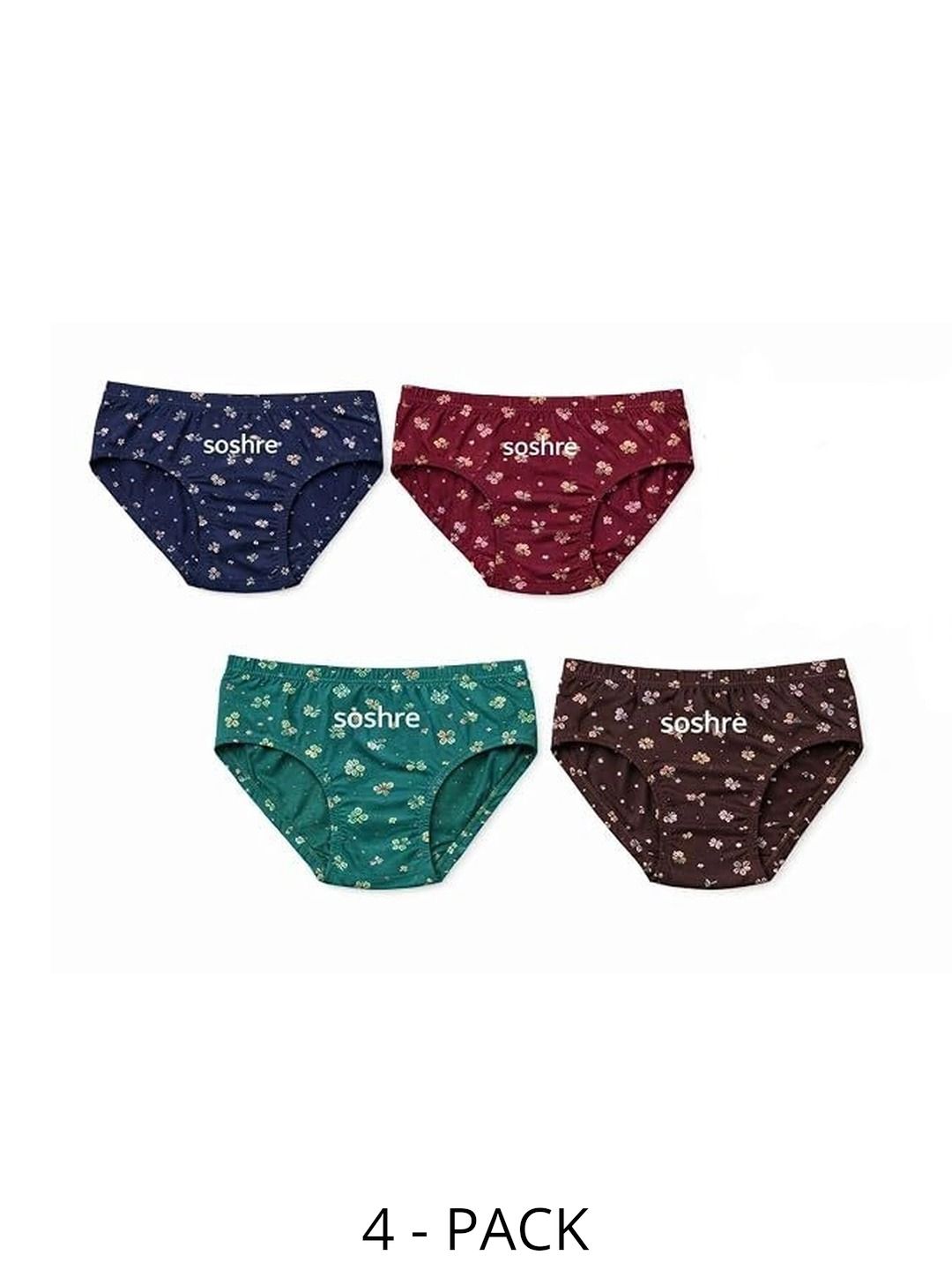 SOSHRE Women Pack of 4 Printed Assorted Cotton Basic Briefs-image-11