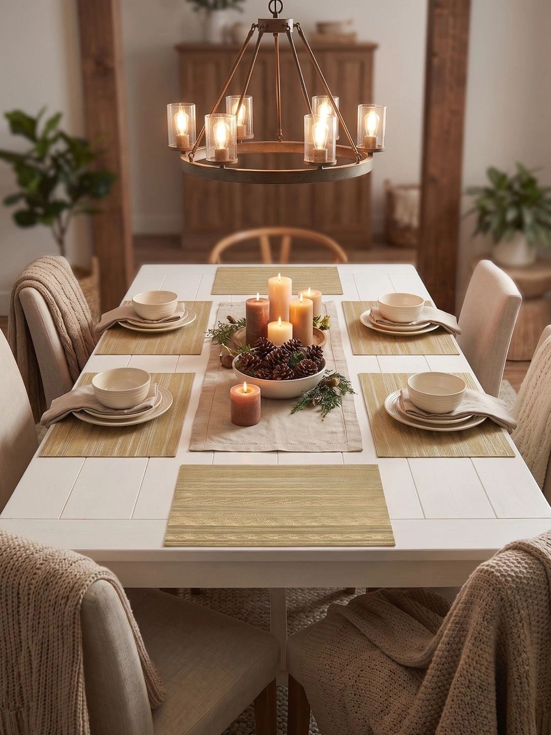 Myntra Elegant Homes 8-Pcs Beige Striped Rectangle Table Placemats-picture-47