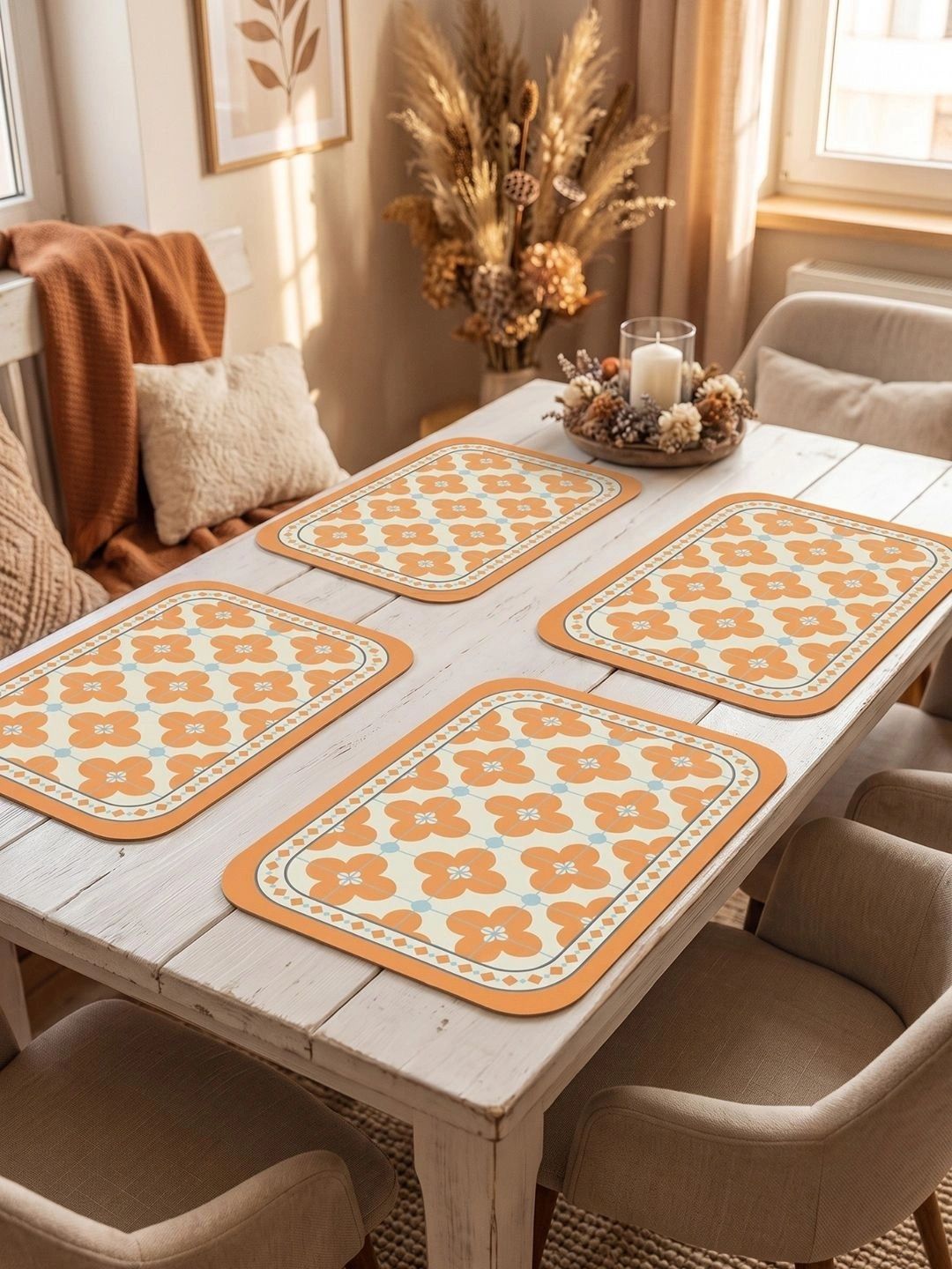 Myntra Elegant Homes 4-Pcs Orange Printed Rectangle Table Placemats-picture-37