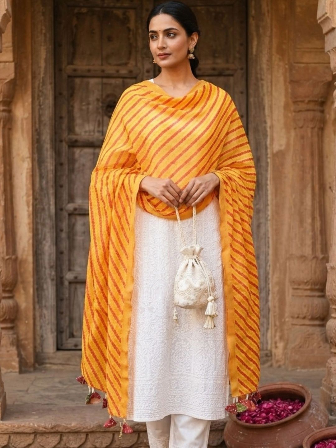 POISED Striped Leheriya Dupatta with Zari-picture-46