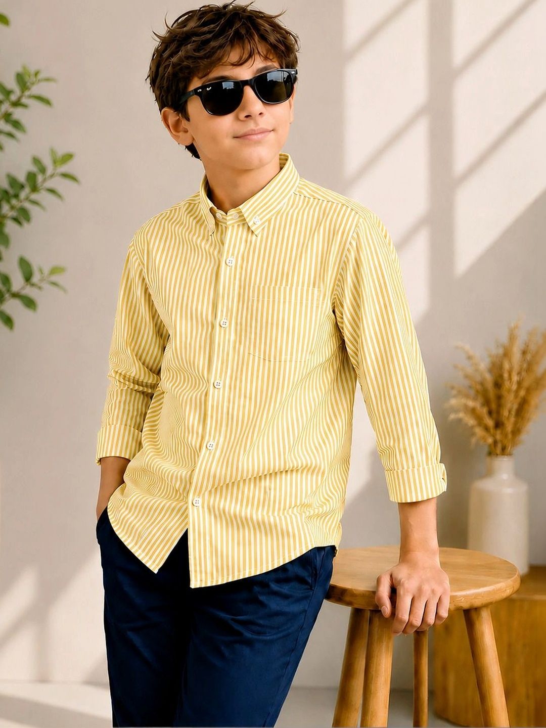 cassidon Unisex Kids Sheer Striped Casual Shirt-picture-26