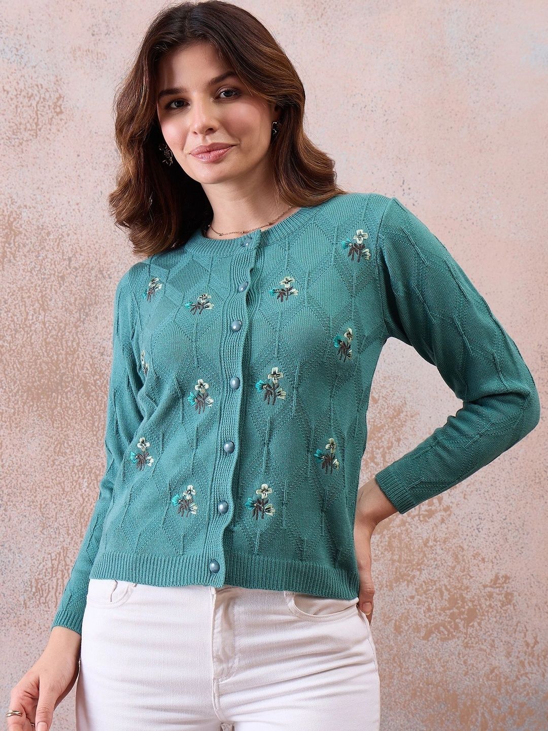 Chemistry Women Floral Woollen Cardigan with Embroidered Detail-picture-13