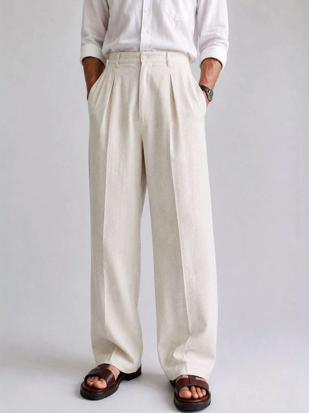 COZY & COVE Men Relaxed Straight Leg Easy Wash Pleated Trousers-picture-32