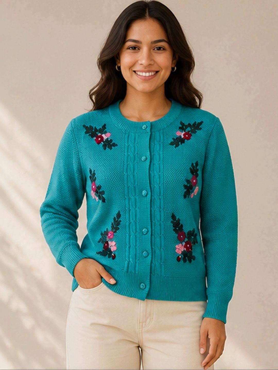 Chemistry Women Floral Woollen Cardigan with Embroidered Detail-picture-54