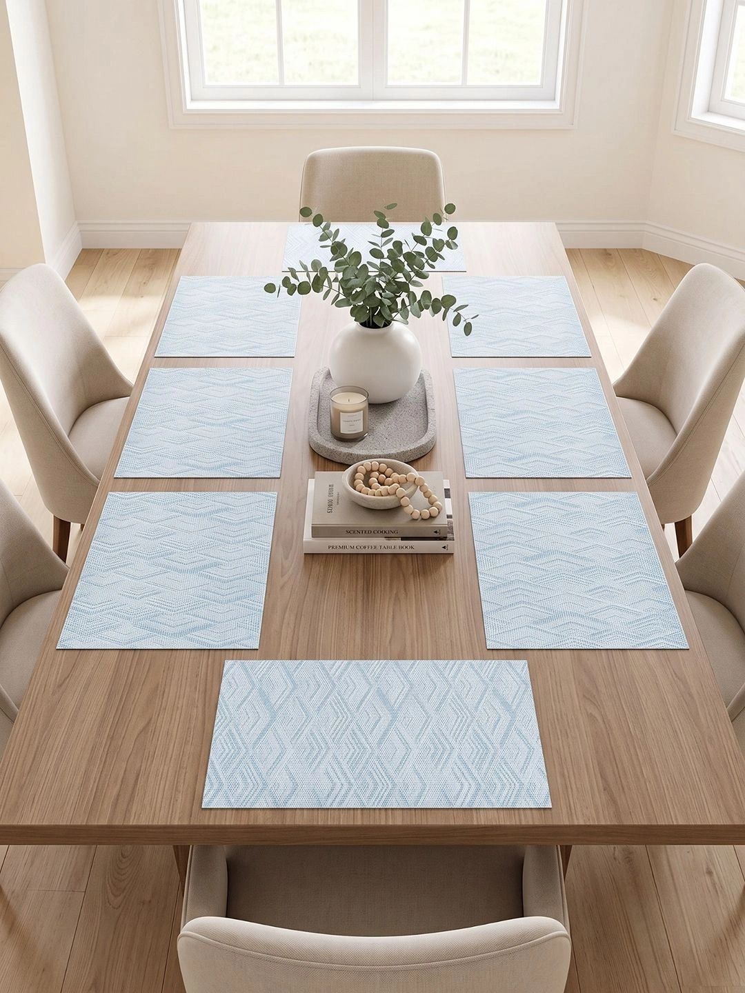 Myntra Elegant Homes 8-Pcs Blue Printed Rectangle Table Placemats-picture-44