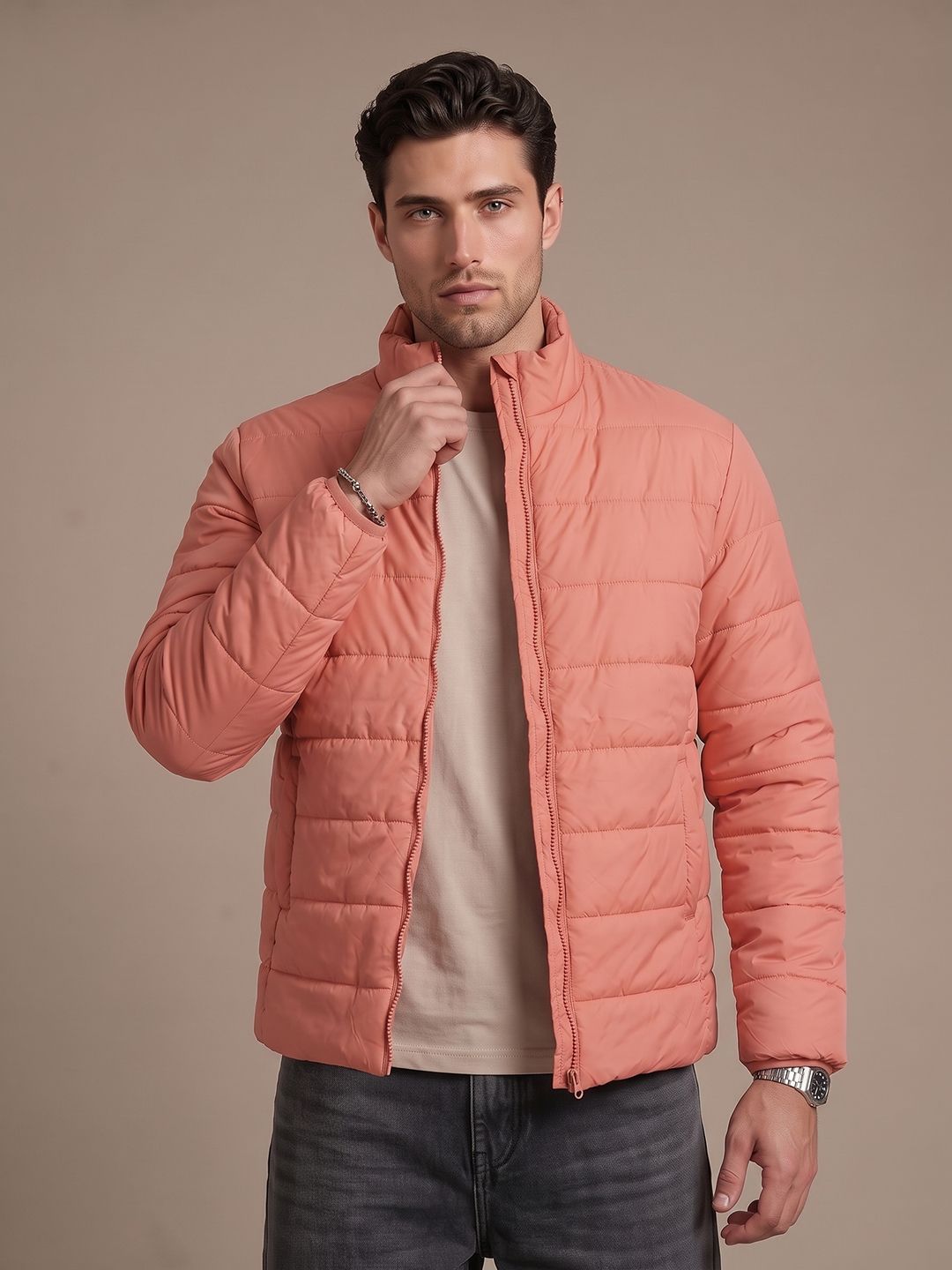 glitchez Mock Collar Relaxed Fit Light Puffer Jacket-picture-49
