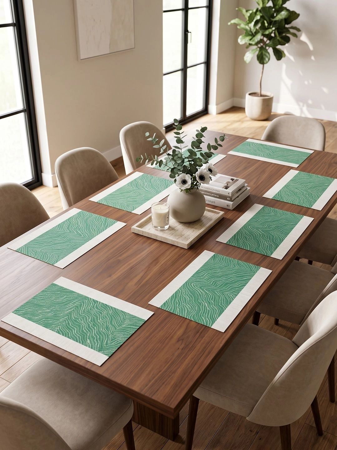 Myntra Elegant Homes 8-Pcs Green Striped Rectangle Table Placemats-picture-12