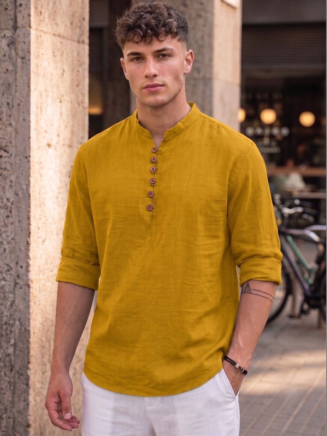 FINIVO FASHION Mandarin Collar Long Sleeves Shirt-picture-28