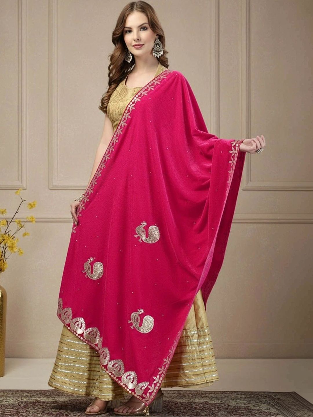 KALINI Ethnic Motifs Embroidered Velvet Dupatta with Zari-picture-31