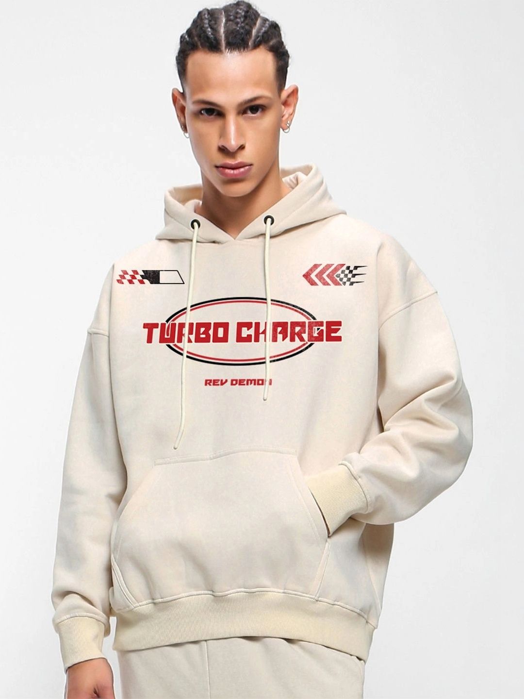 Bewakoof Heavy Duty Men's Beige Graphic Printed Oversized Hoodies-picture-11