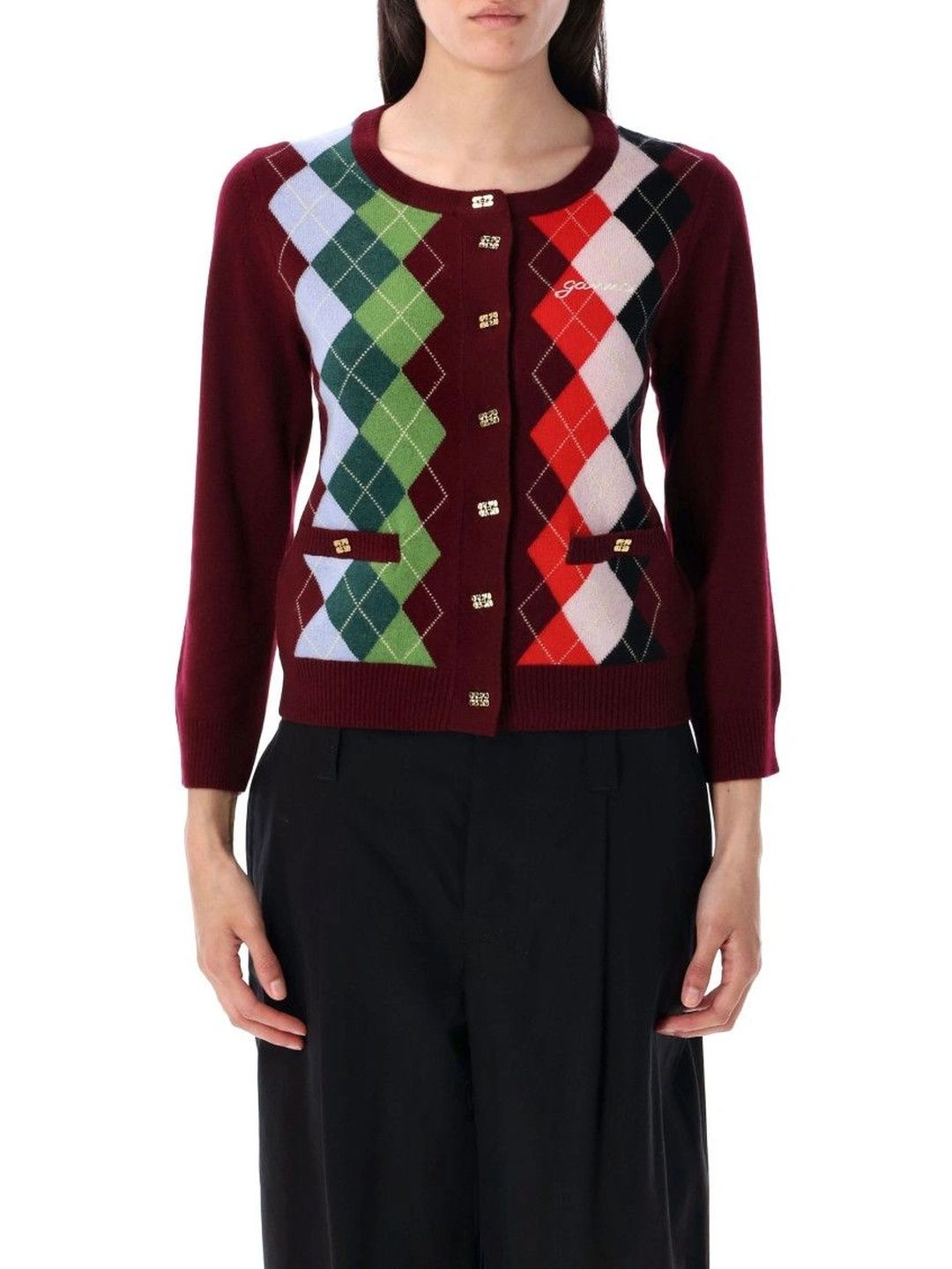Ganni Women Argyle Woollen Cardigan-picture-30
