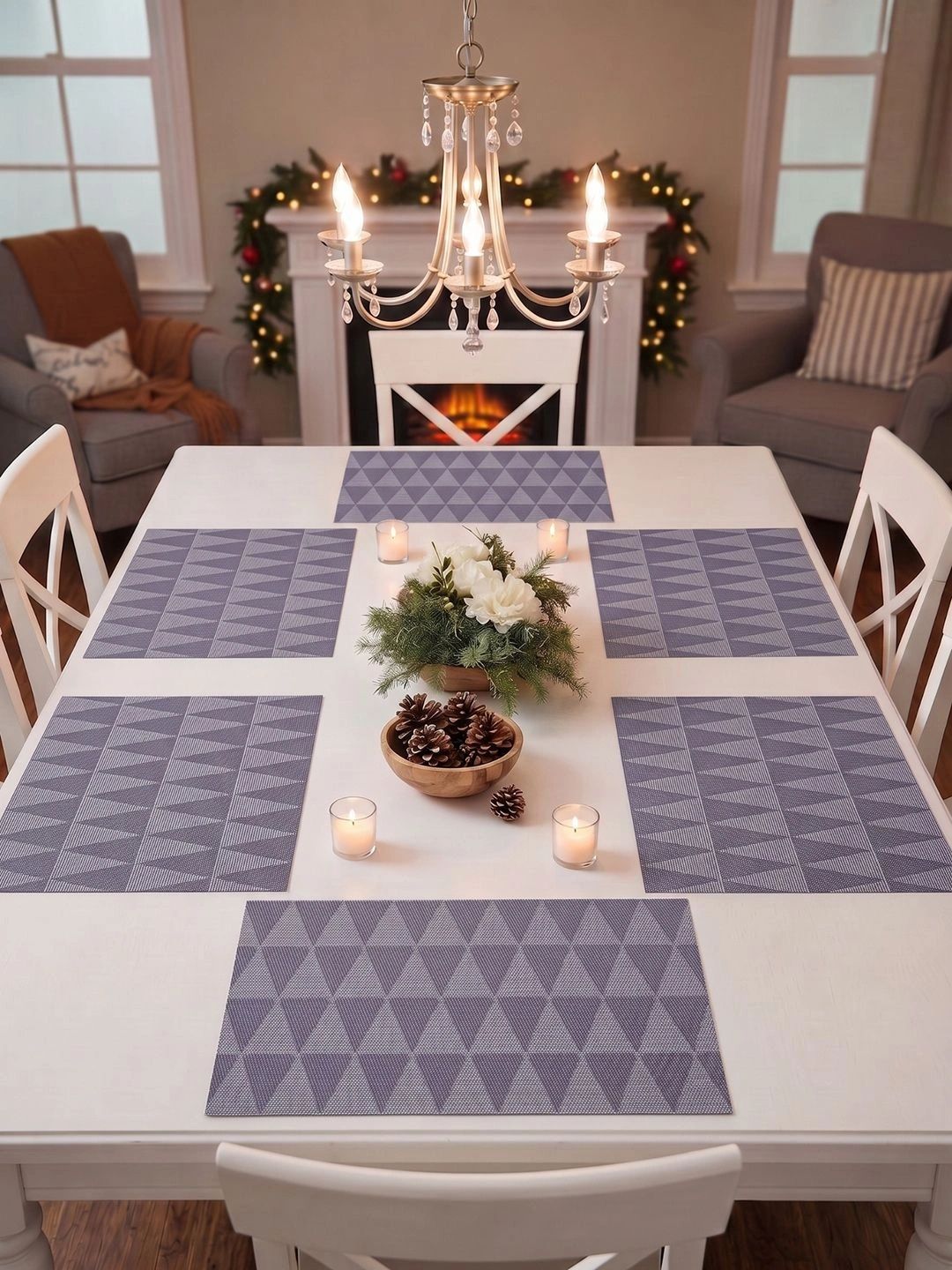 Myntra Elegant Homes 8-Pcs Purple Printed Rectangle Table Placemats-picture-51
