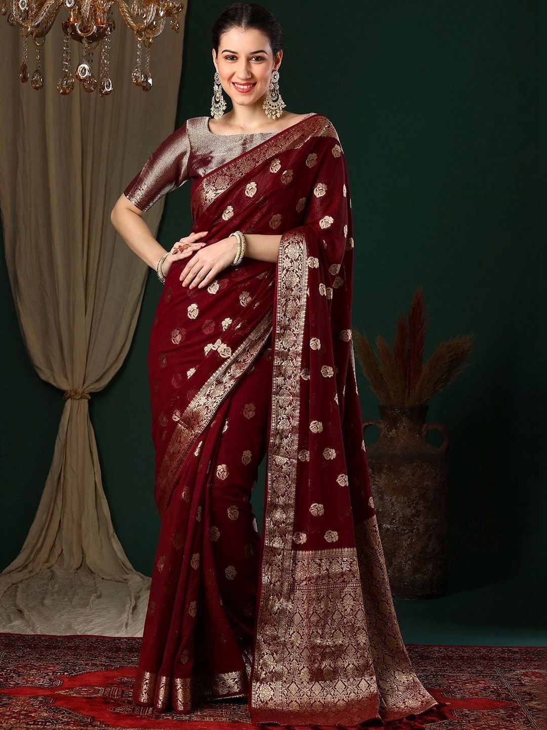 Saree mall Woven Design Zari Poly Georgette Designer Kanjeevaram Sarees-image-48
