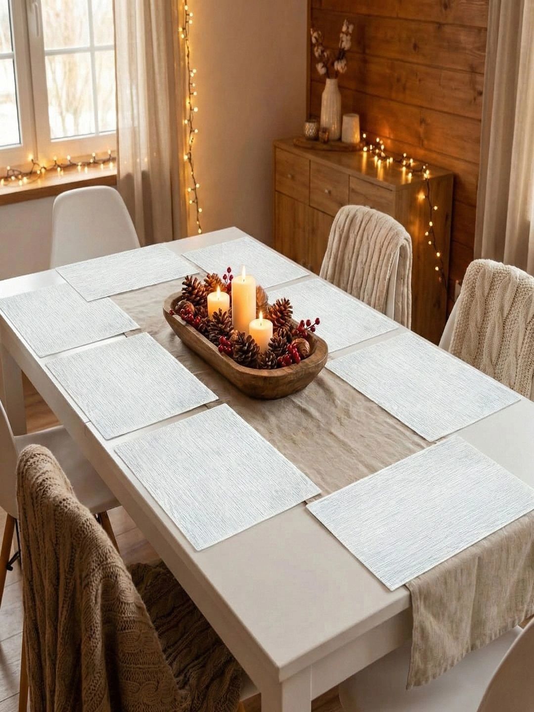 Myntra Elegant Homes 8-Pcs Grey Melange Printed Rectangle Table Placemats-picture-27