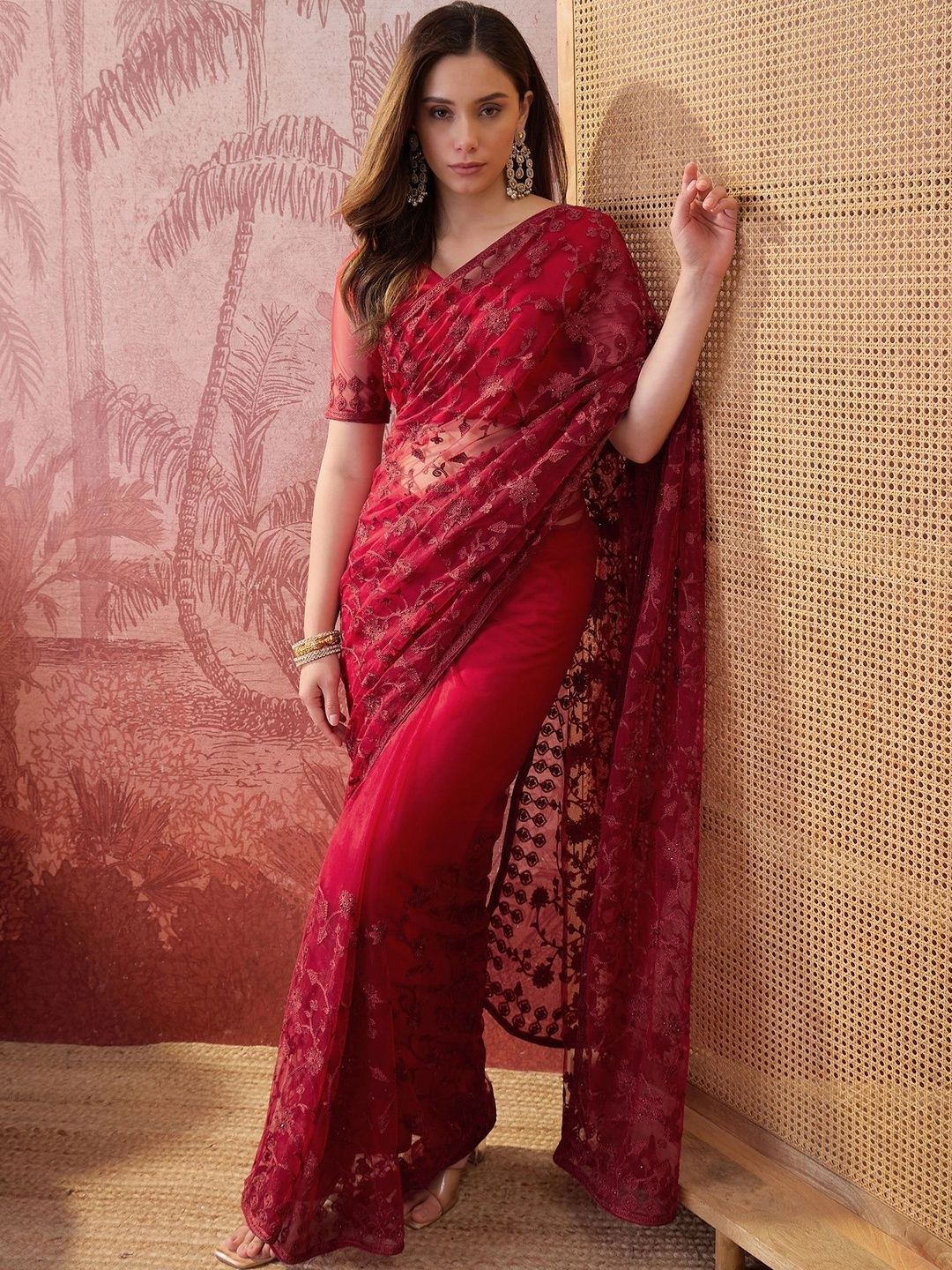 MANVAA Floral Embroidered Net Designer Saree-picture-15