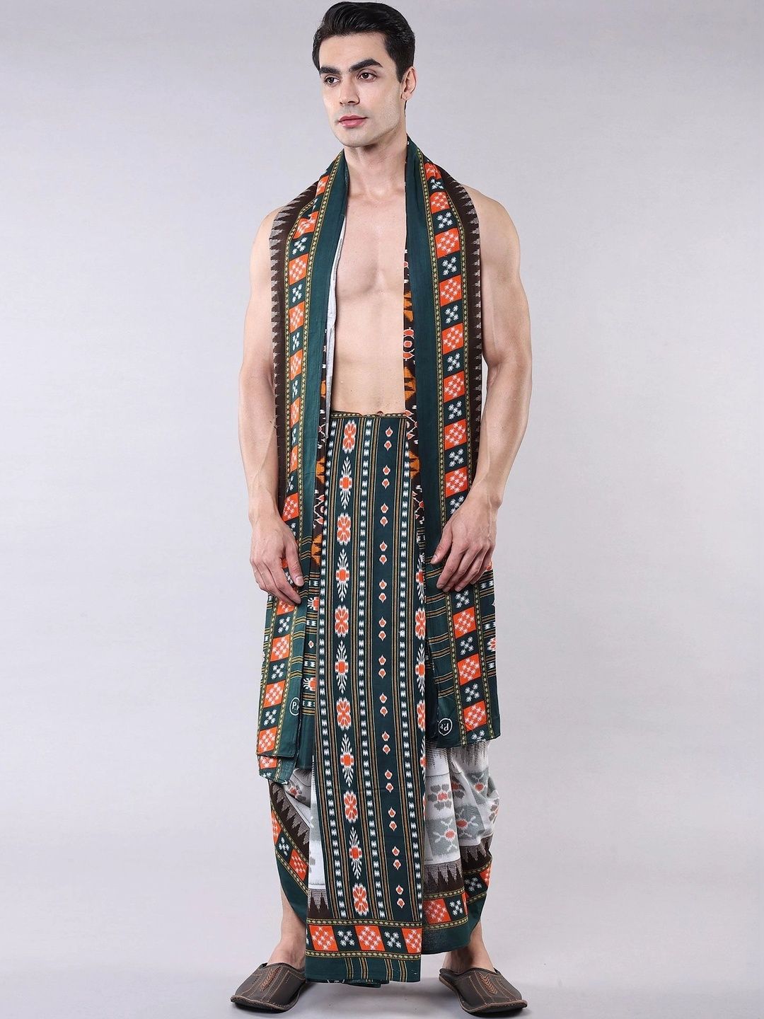 Exotic India Men Printed Cotton Dhoti Dhotis-picture-15