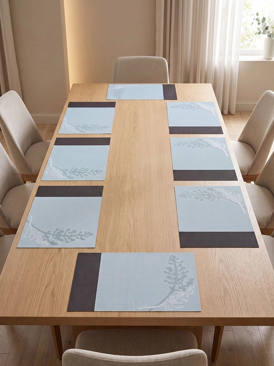 Myntra Elegant Homes 8-Pcs Blue Printed Rectangle Table Placemats-picture-16