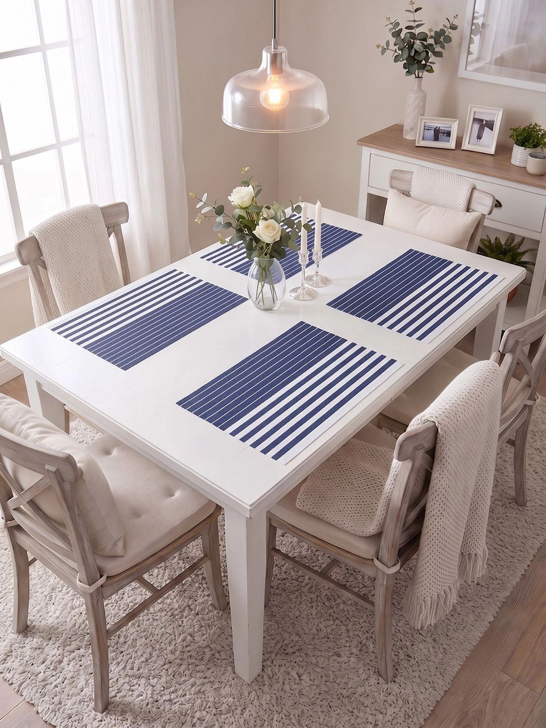 Myntra Elegant Homes 4-Pcs Navy Blue Striped Rectangle Table Placemats-picture-35