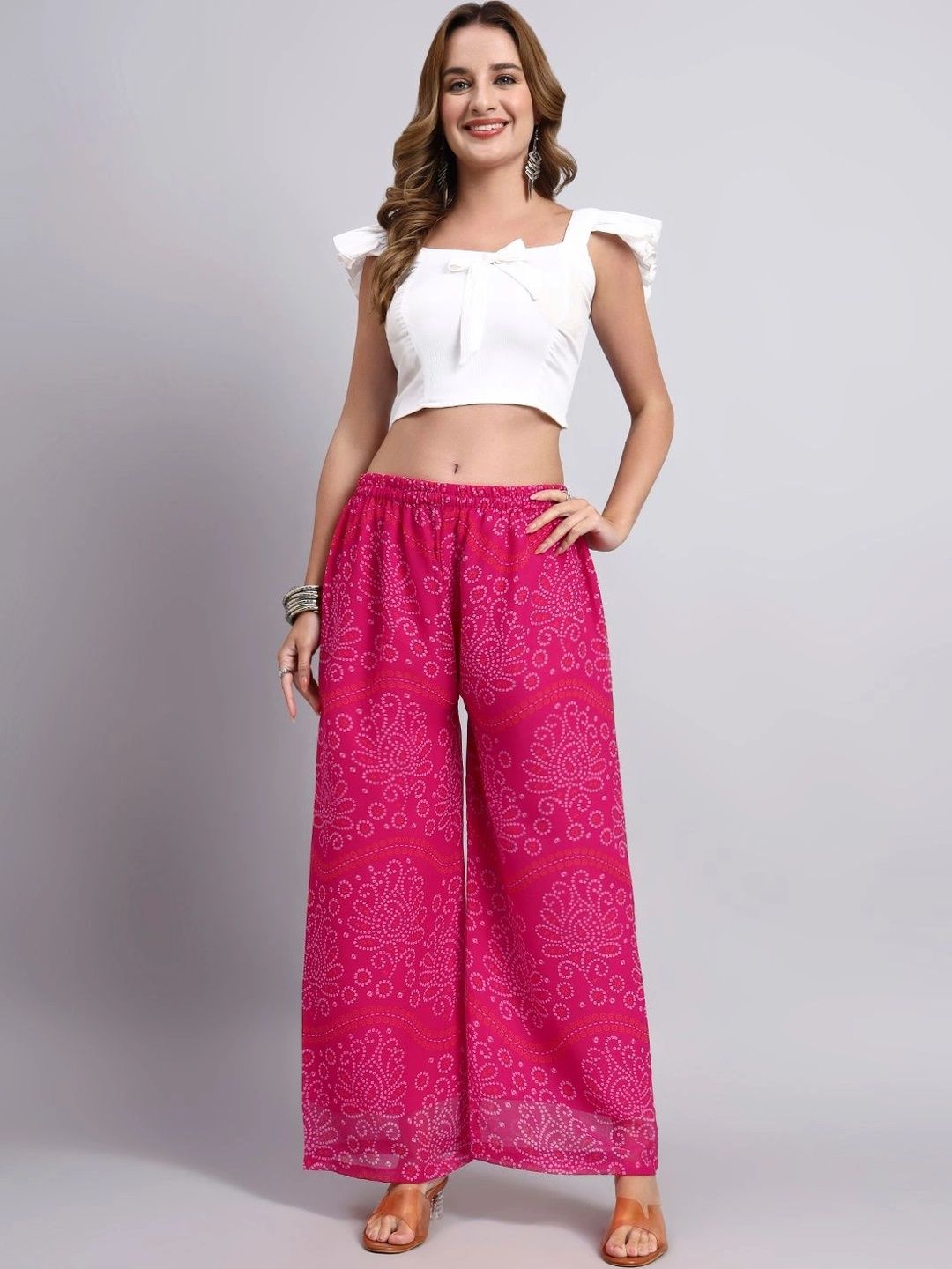 JDS LIFESTYLE Women Ethnic Motifs Printed Knitted Georgette Ethnic Palazzos-picture-12