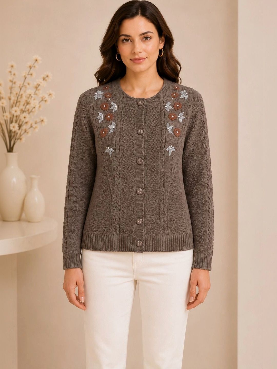 HIMYUG Women Embroidered Woollen Cardigan with Embroidered Detail-picture-25