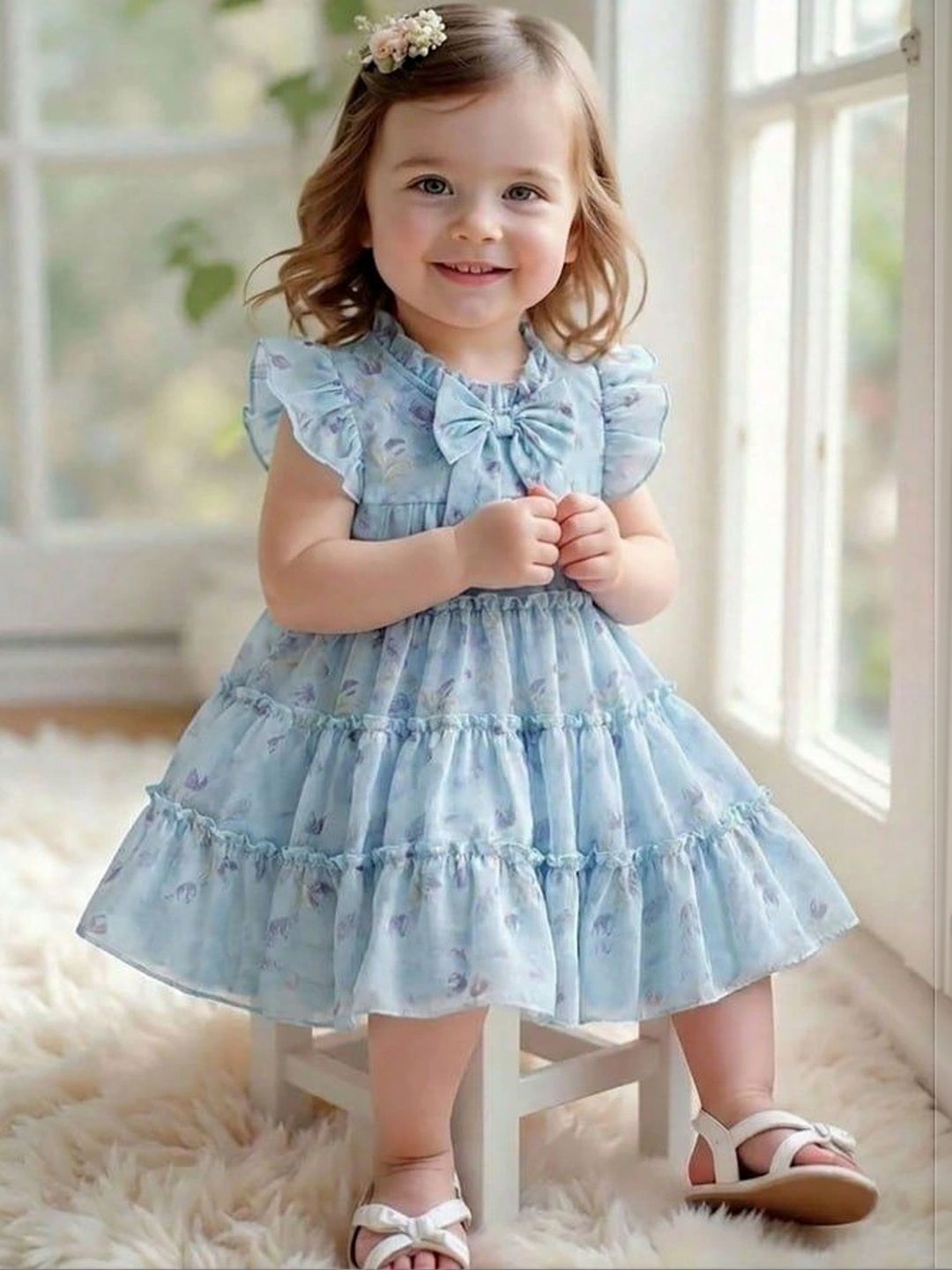 BAESD Floral Print Flutter Sleeve Ruffled A-Line Dress-picture-30
