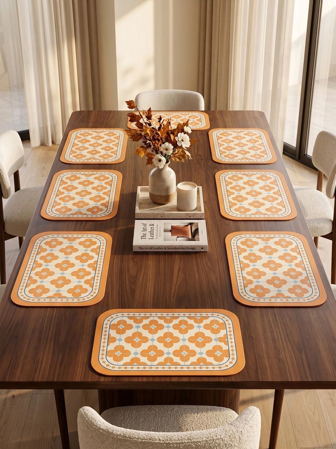 Myntra Elegant Homes 8-Pcs Orange Printed Rectangle Table Placemats-picture-18
