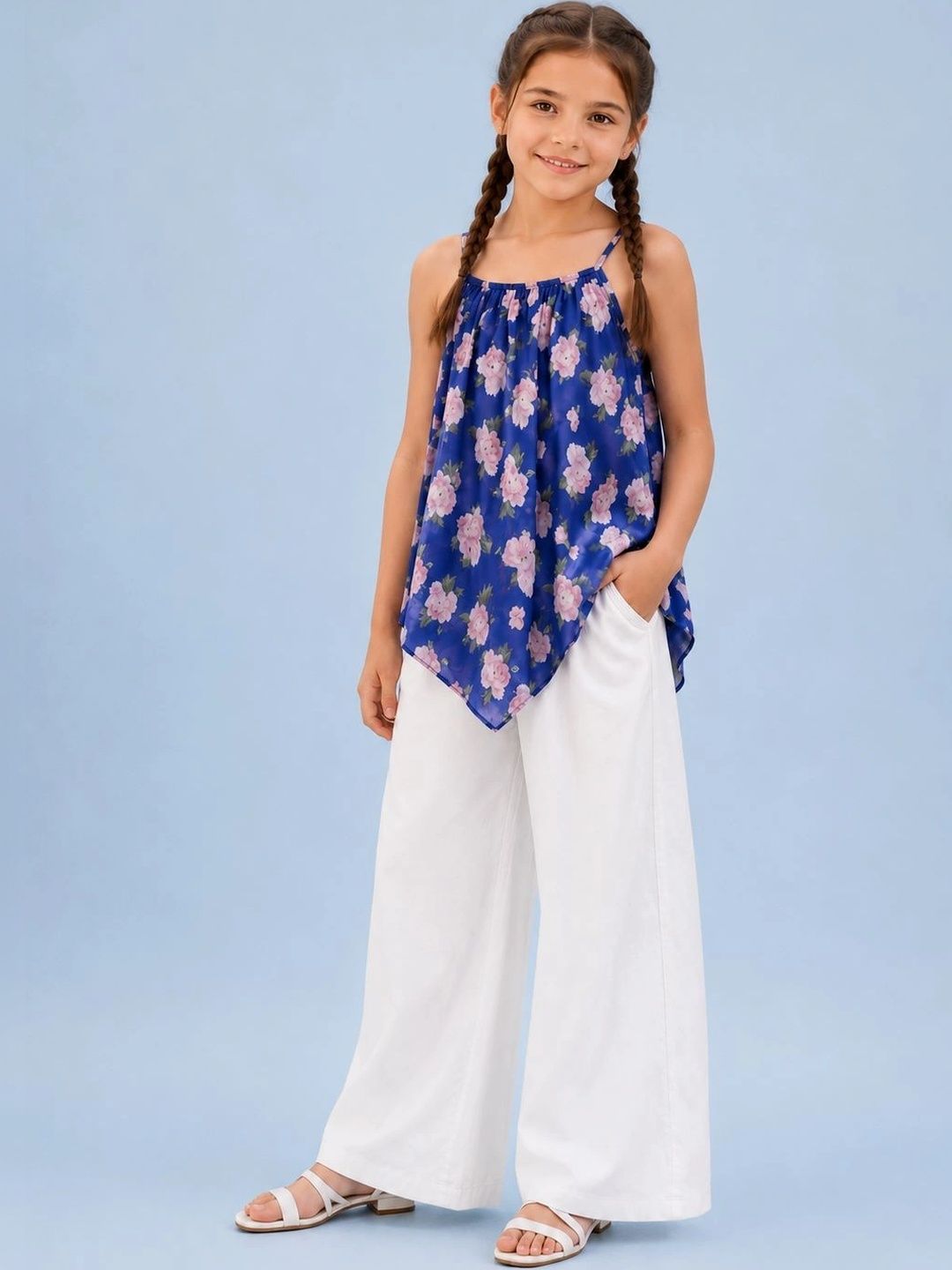 HERE&NOW Girls Floral Printed Regular Top with Palazzos-picture-10