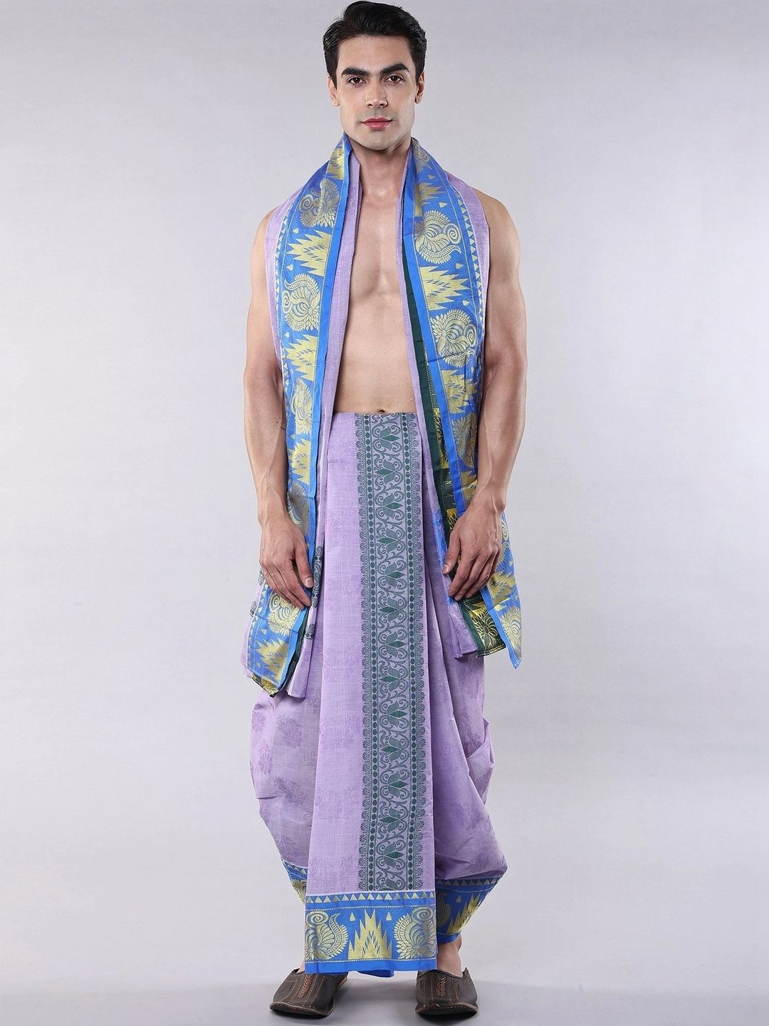 Exotic India Men Embroidered Cotton Dhoti Dhotis-picture-18