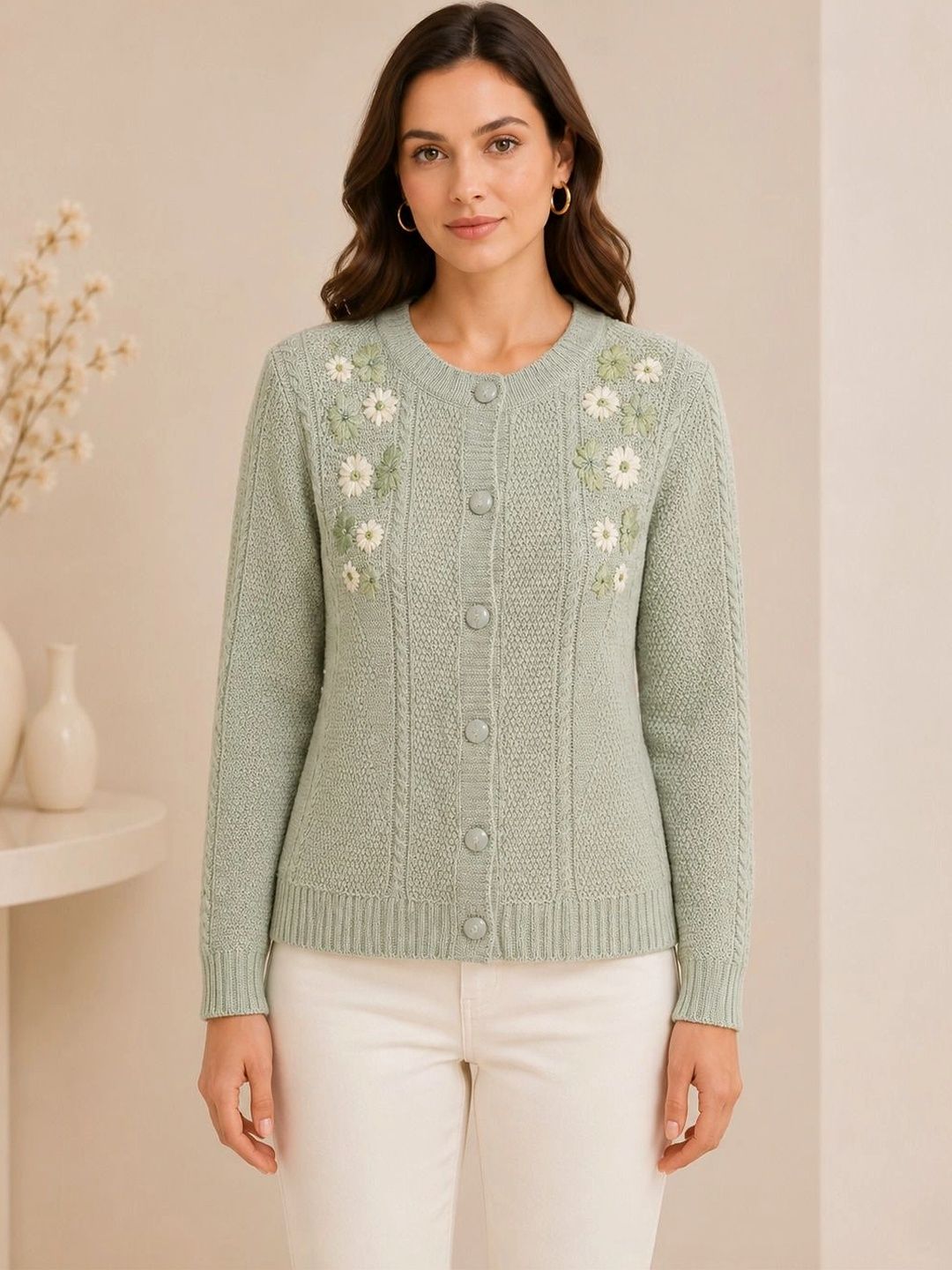 HIMYUG Women Embroidered Woollen Cardigan with Embroidered Detail-picture-24
