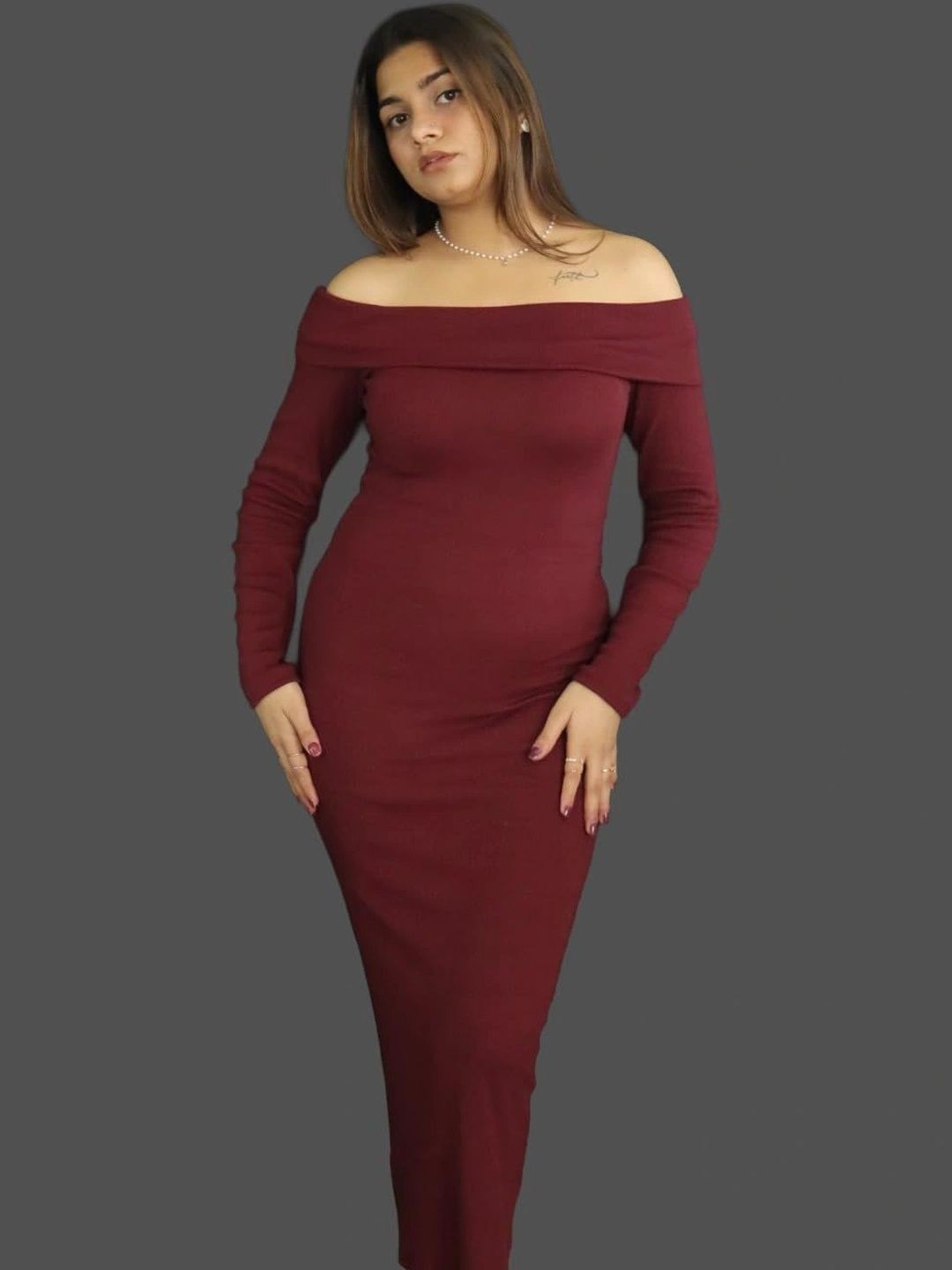 OOTDFY Off-Shoulder Satin Bodycon Maxi Dress-image-34