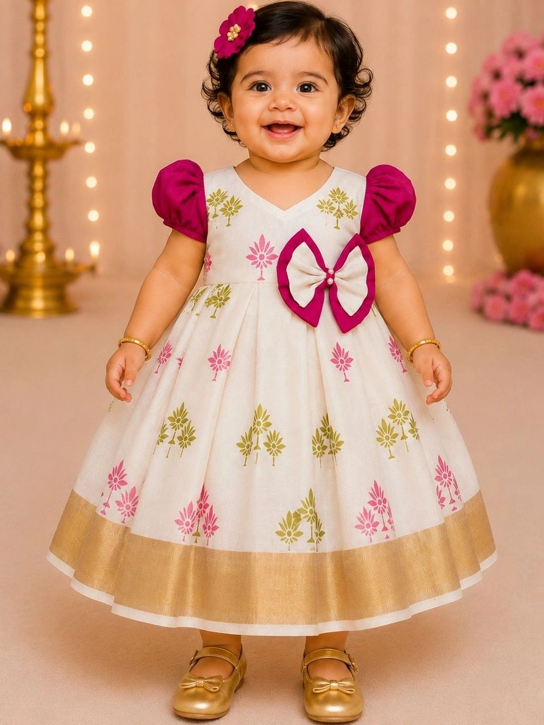 Babypattu Infant Girls Printed V-Neck Ethnic Dresses-picture-14