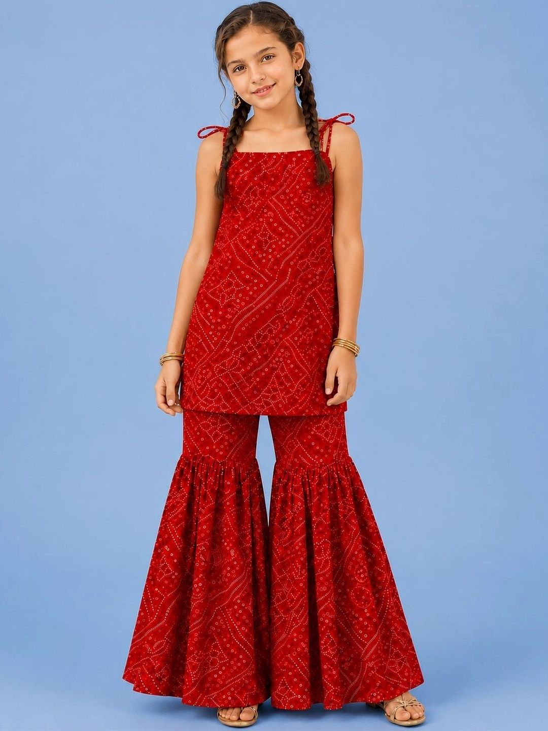 HERE&NOW Girls Bandhani Printed Regular Kurta with Sharara-picture-34