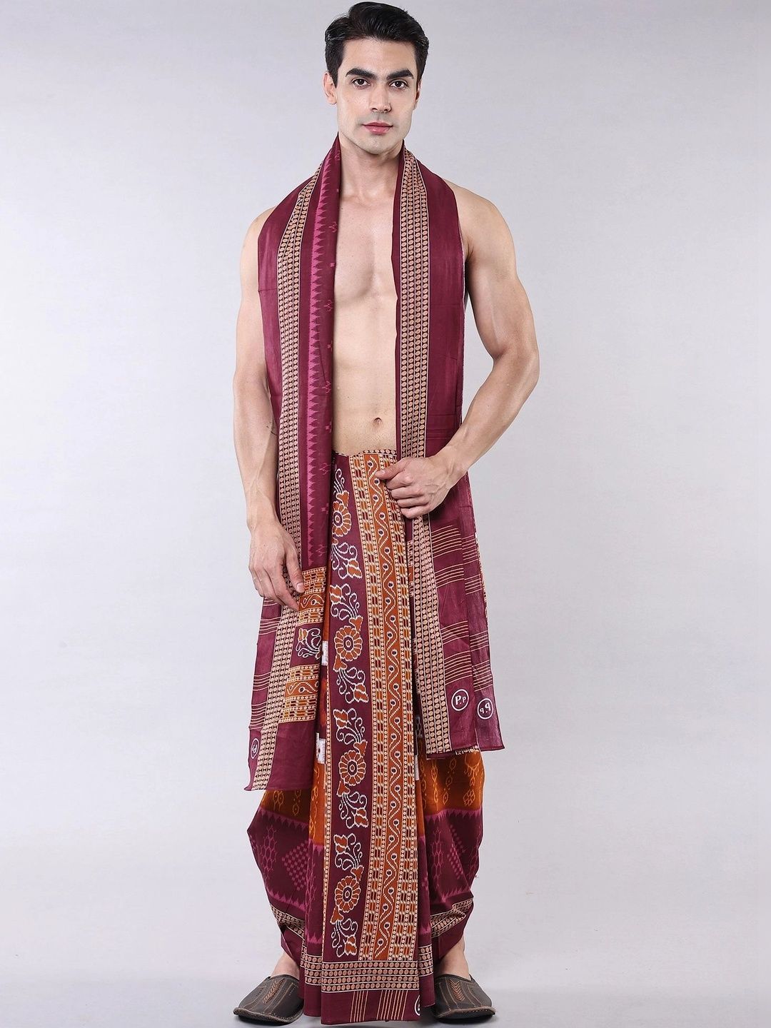 Exotic India Men Printed Cotton Dhoti Dhotis-picture-50