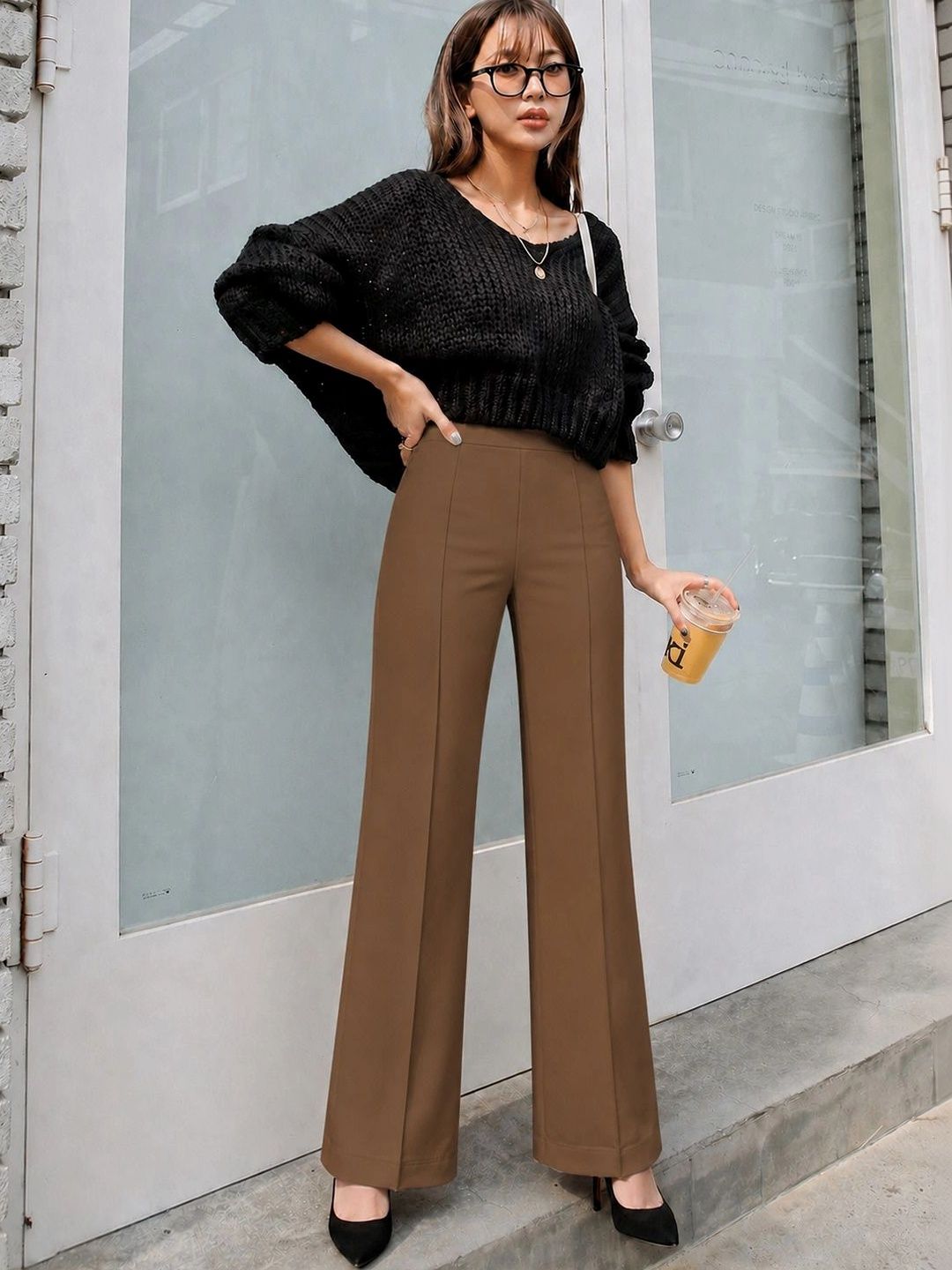 HERE&NOW Women Relaxed Easy Wash Trousers-picture-16
