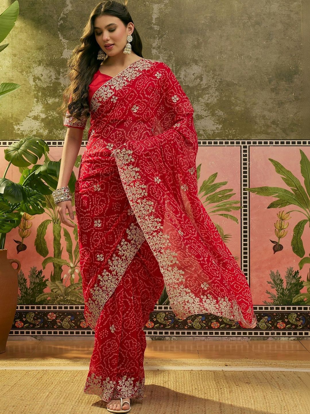 MANVAA Bandhani Embroidered Pure Georgette Designer Bandhani Saree-picture-6