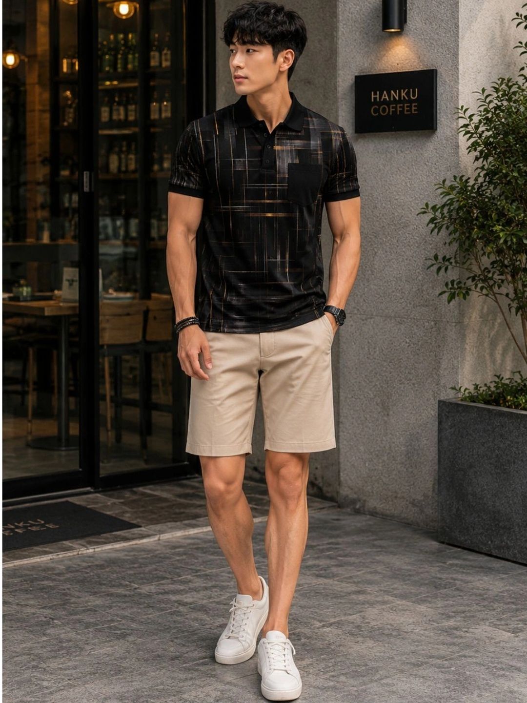 HERE&NOW Men Printed Polo Collar Pockets T-shirt-picture-23