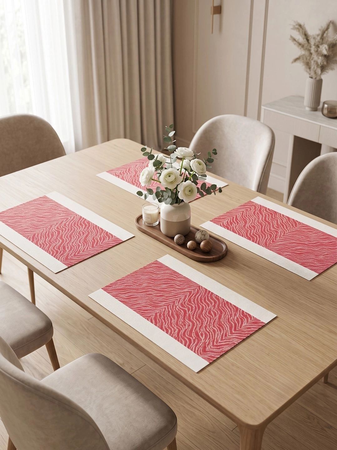 Myntra Elegant Homes 4-Pcs Red Printed Rectangle Table Placemats-picture-34