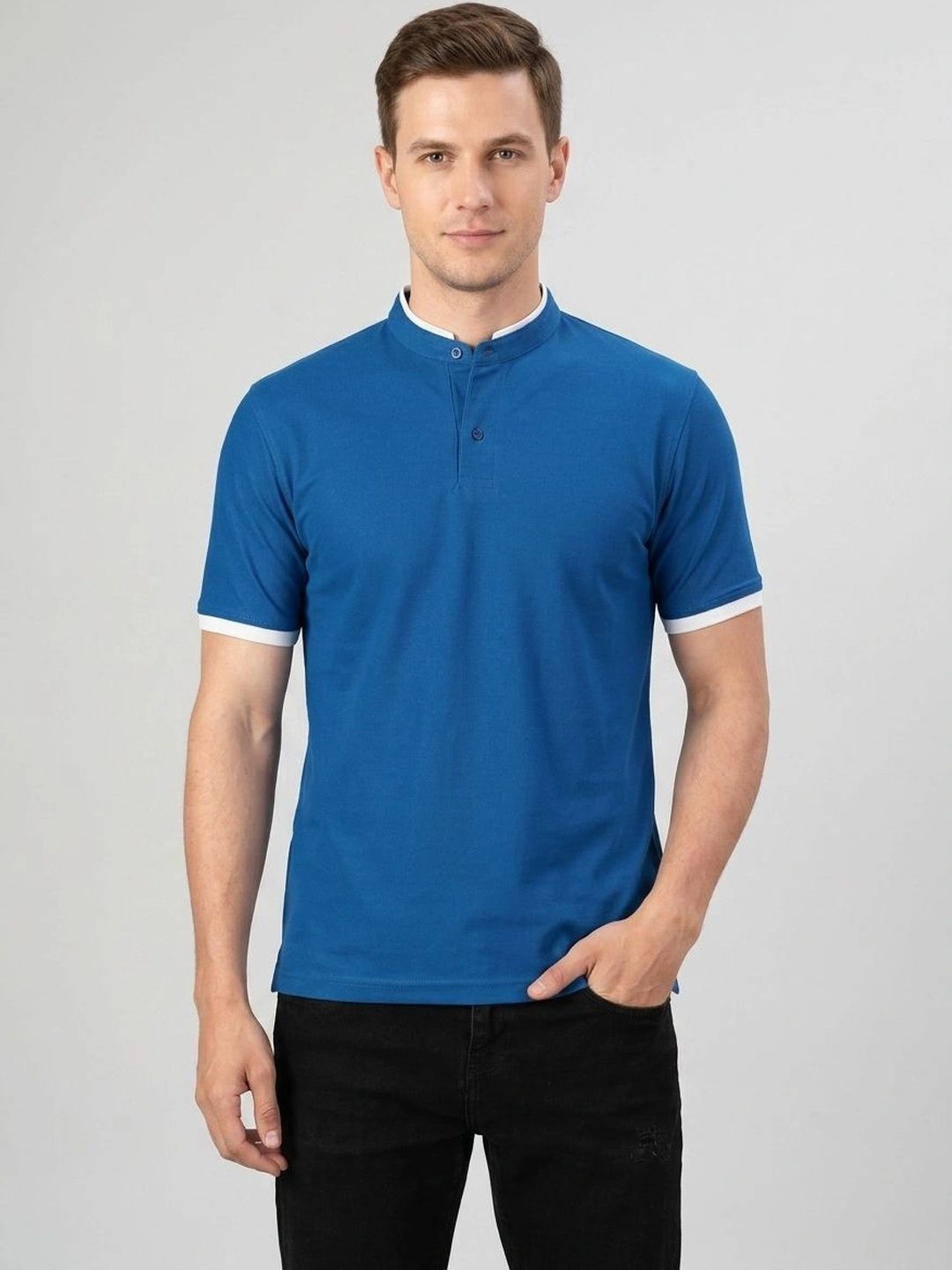 R.Code by The Roadster Life Co. Men Mandarin Collar T-shirt-picture-20