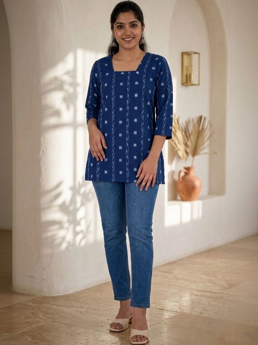 GHL-GUENDICHA HAAT LLP Ethnic Motifs Printed Square Neck Pure Cotton Blend Kurti-picture-34