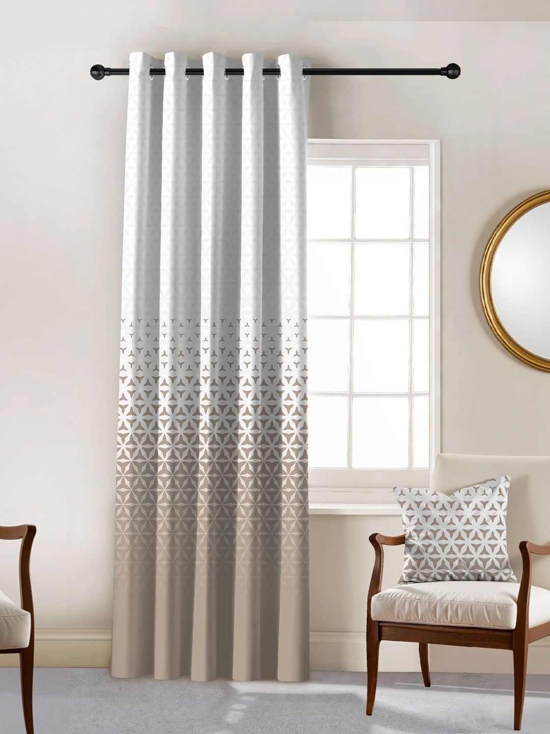 CASABLEU Beige Set of 2 Geometric Room Darkening Long Door Curtain-picture-13